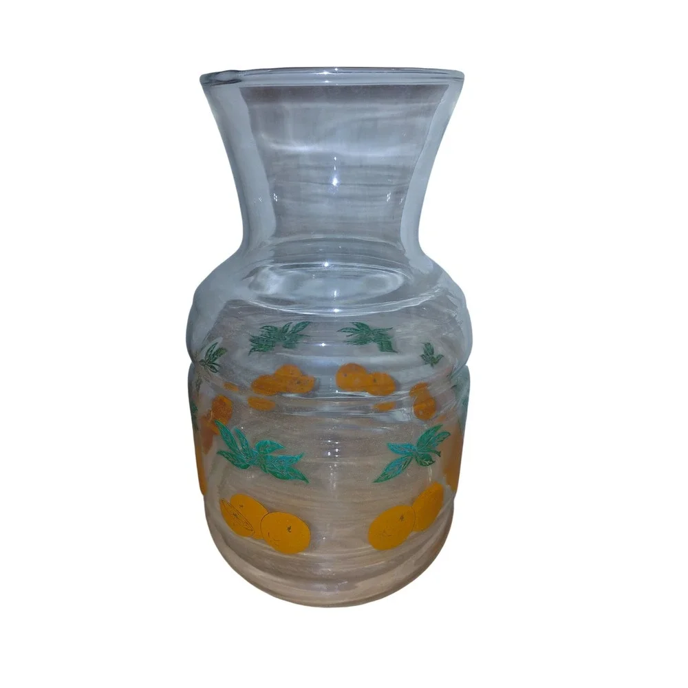 Vintage Clear Glass Orange Citrus Juice Carafe Vase Mid Century Modern Kitchen